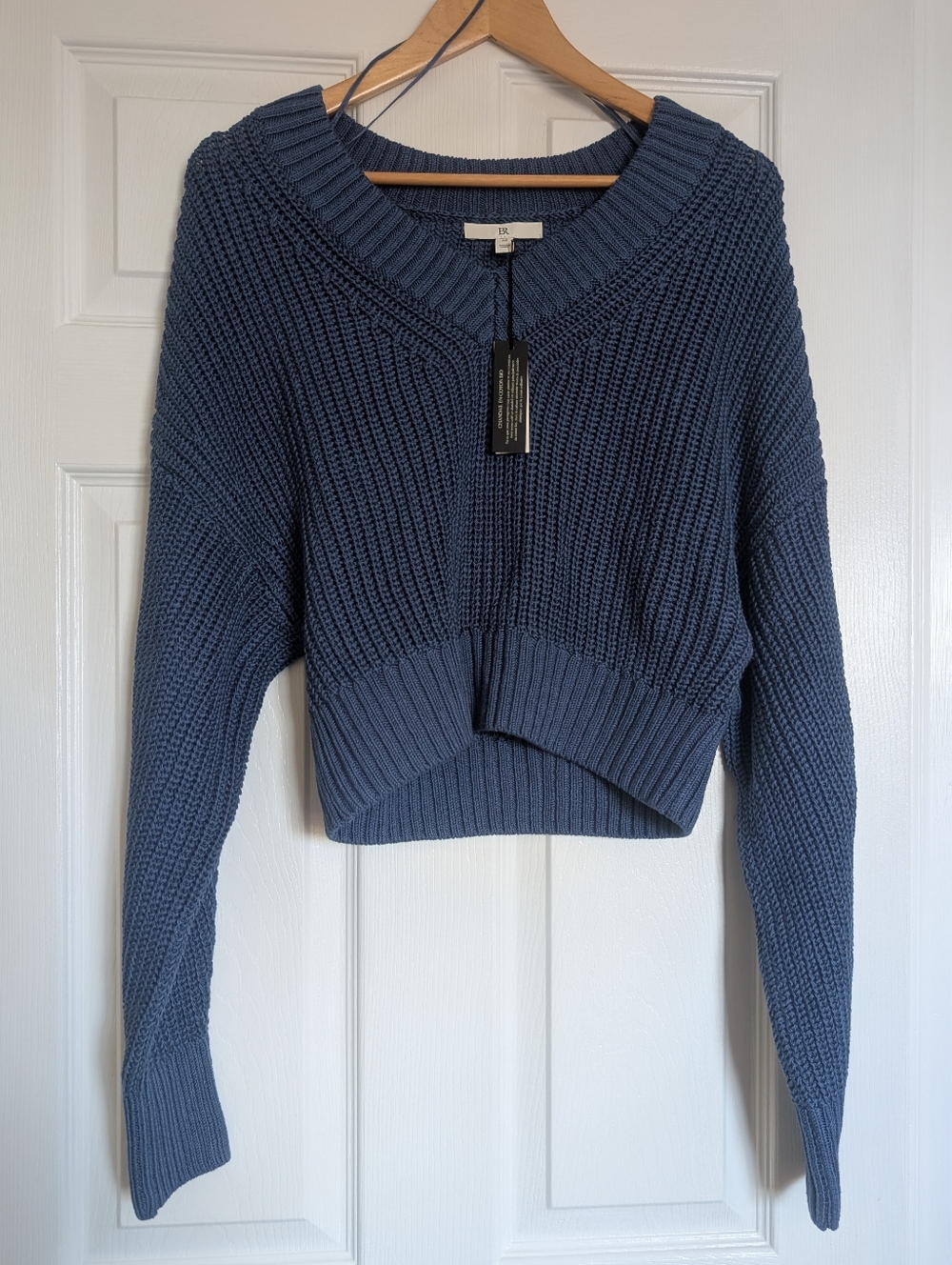 Banana Republic Slate Blue V-Neck Cropped Knit Sweater